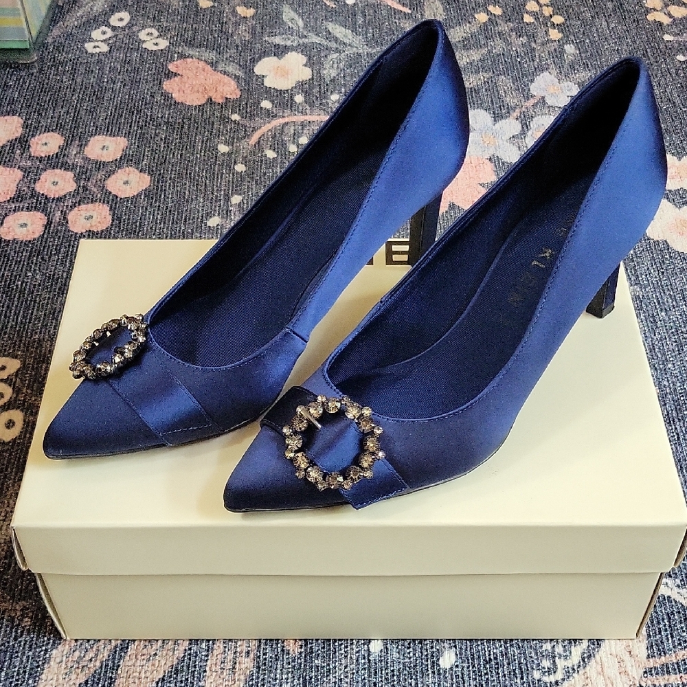 Anne Klein Raylee Ink Blue Satin Heels